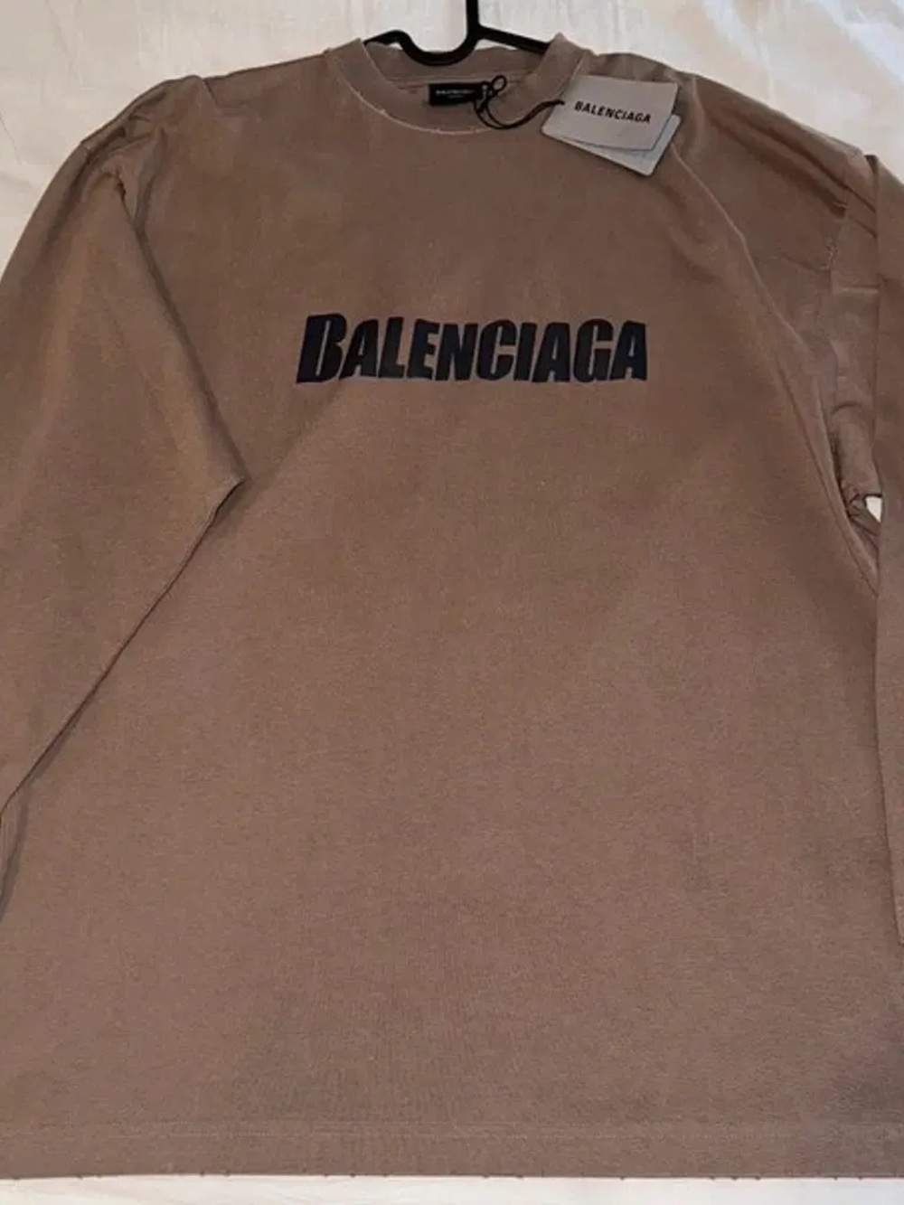 Balenciaga Men's Tan Logo Long-Sleeve Tee